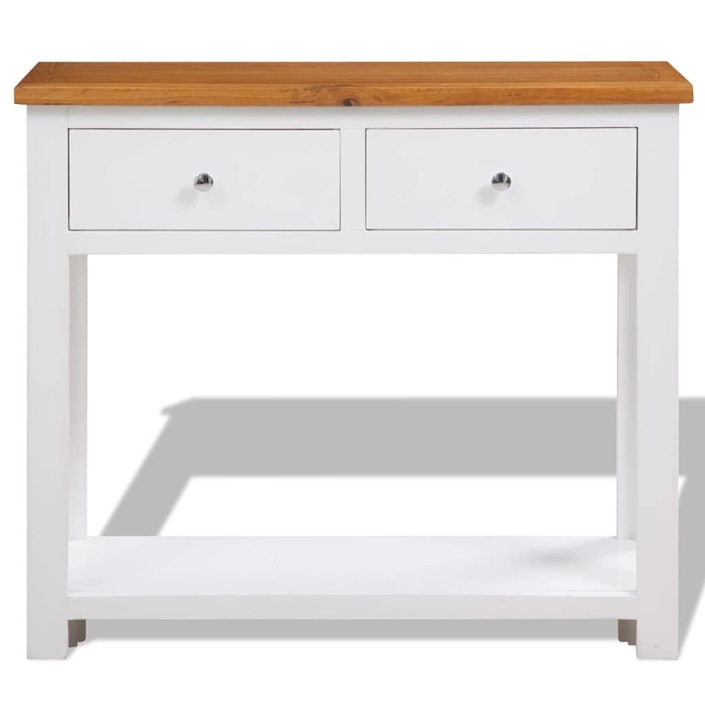 Solid Oak and Acacia Wood Console Table with Two Drawers and Shelf Z245