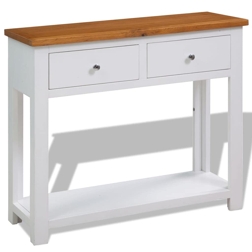 Solid Oak and Acacia Wood Console Table with Two Drawers and Shelf Z245