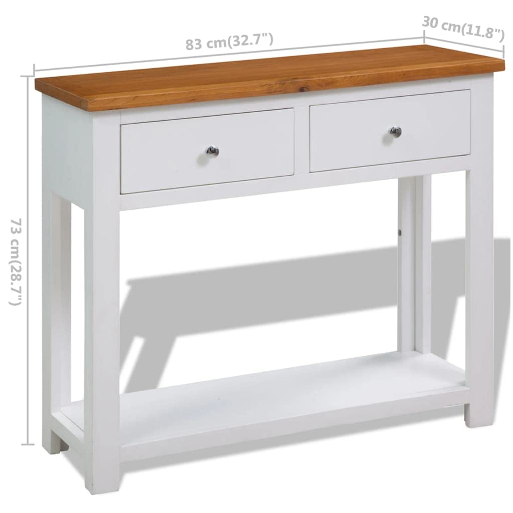 Solid Oak and Acacia Wood Console Table with Two Drawers and Shelf Z245