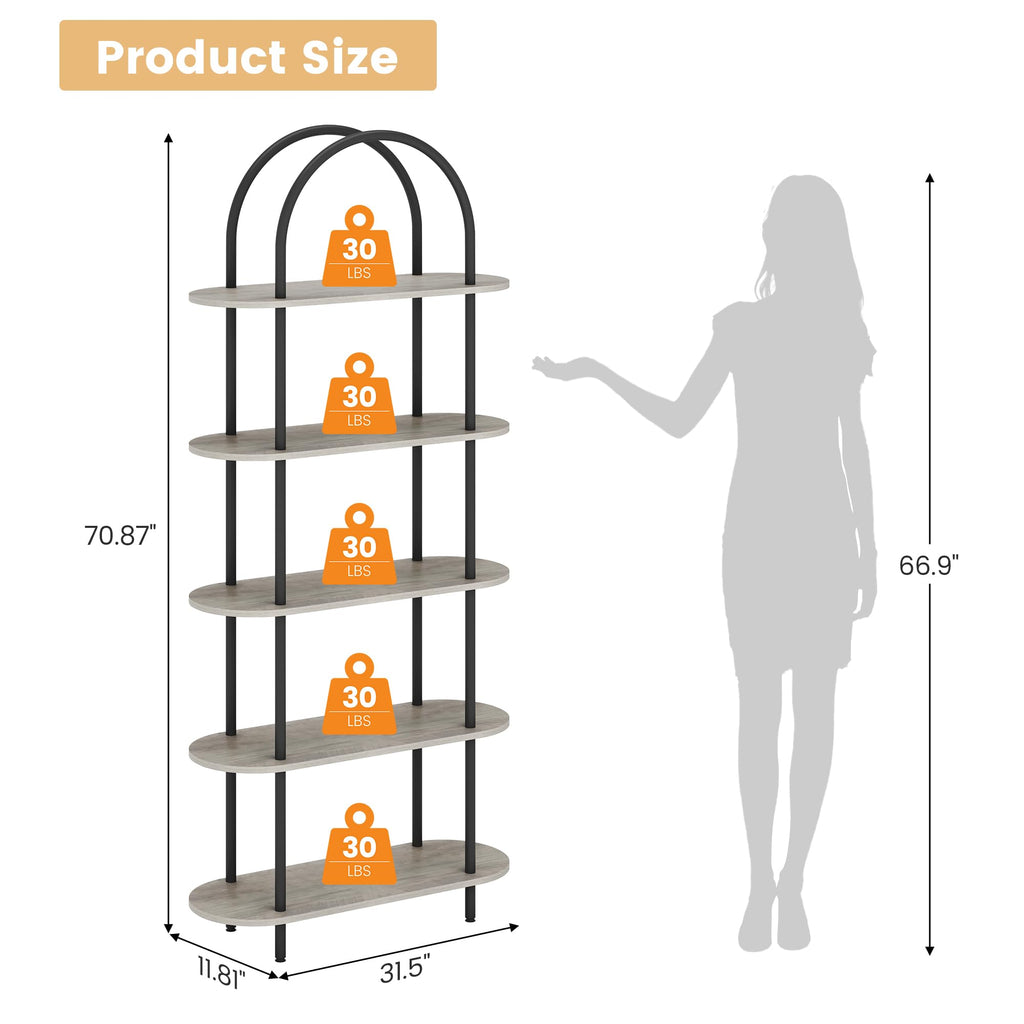 5-Tier Open Arched Bookshelf with Metal Frame Y9641