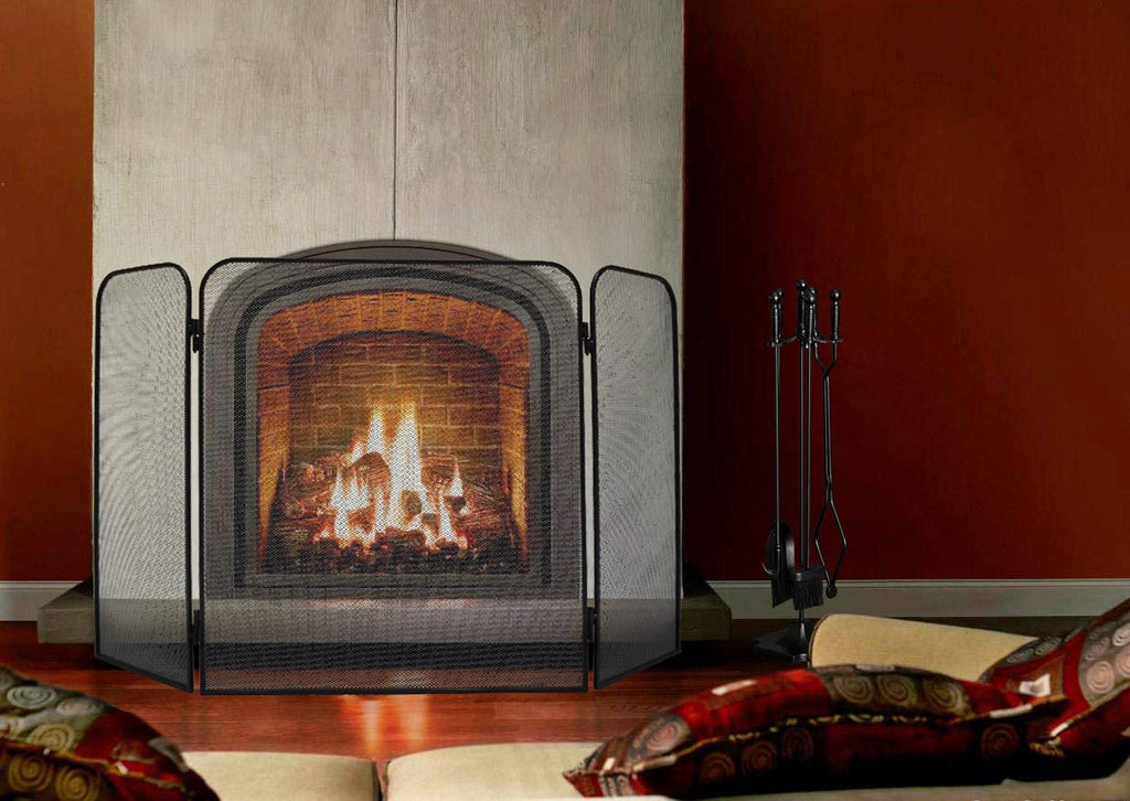 Iron 3-Panel Fireplace Screen Spark Guard W44361