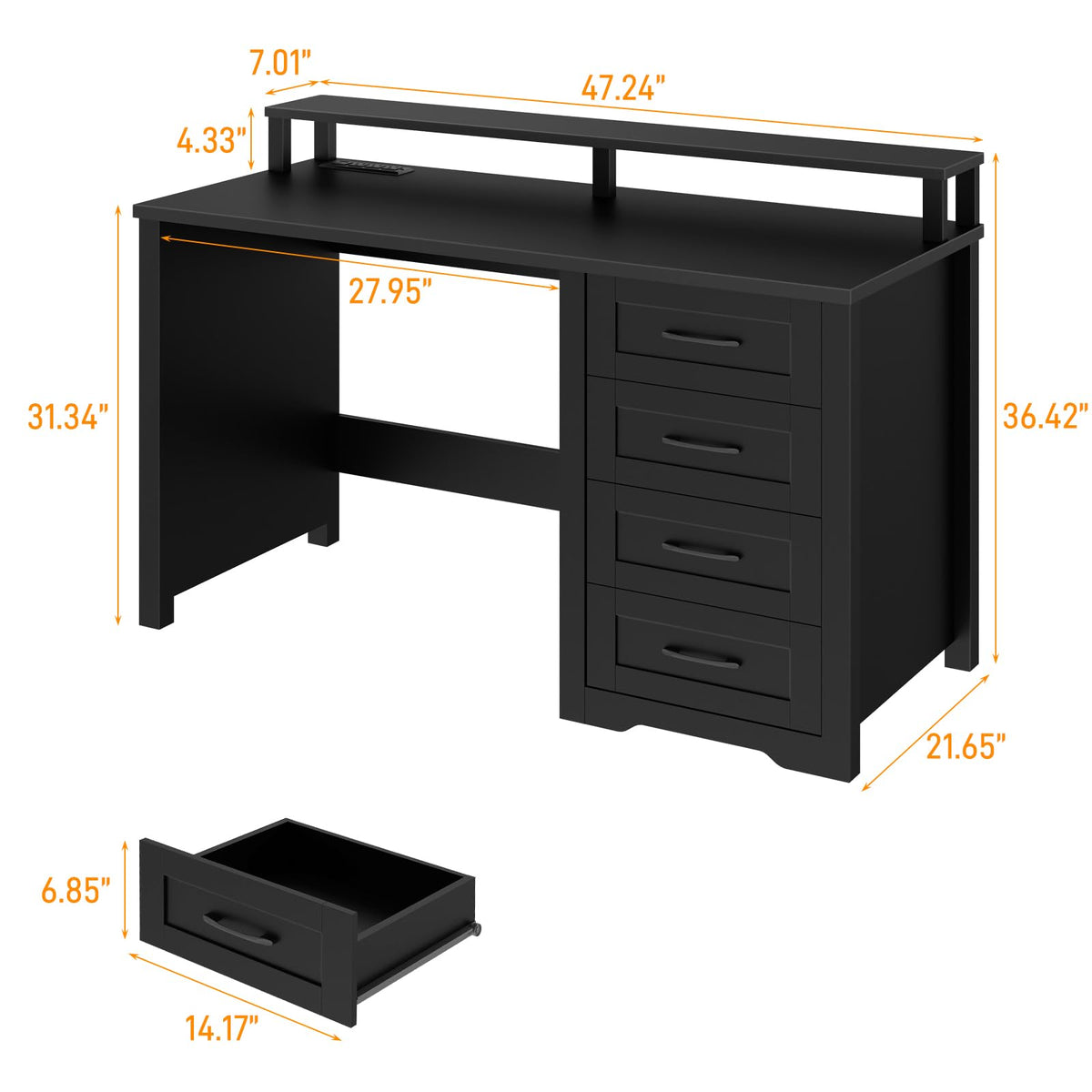 47" Farmhouse Executive Desk with 4 Drawers E67034