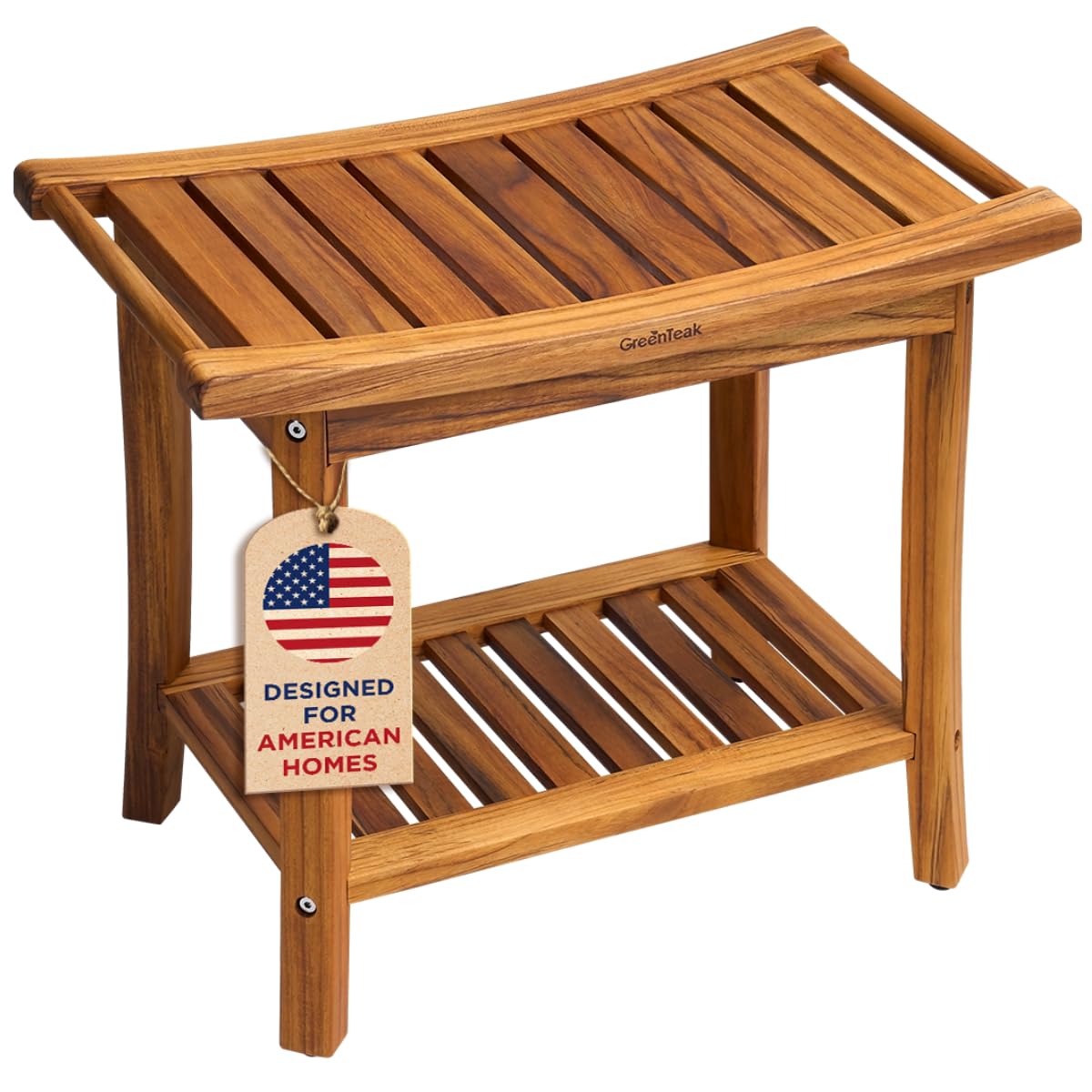 22" Teak Wood Shower Bench with Shelf & Handles C54059