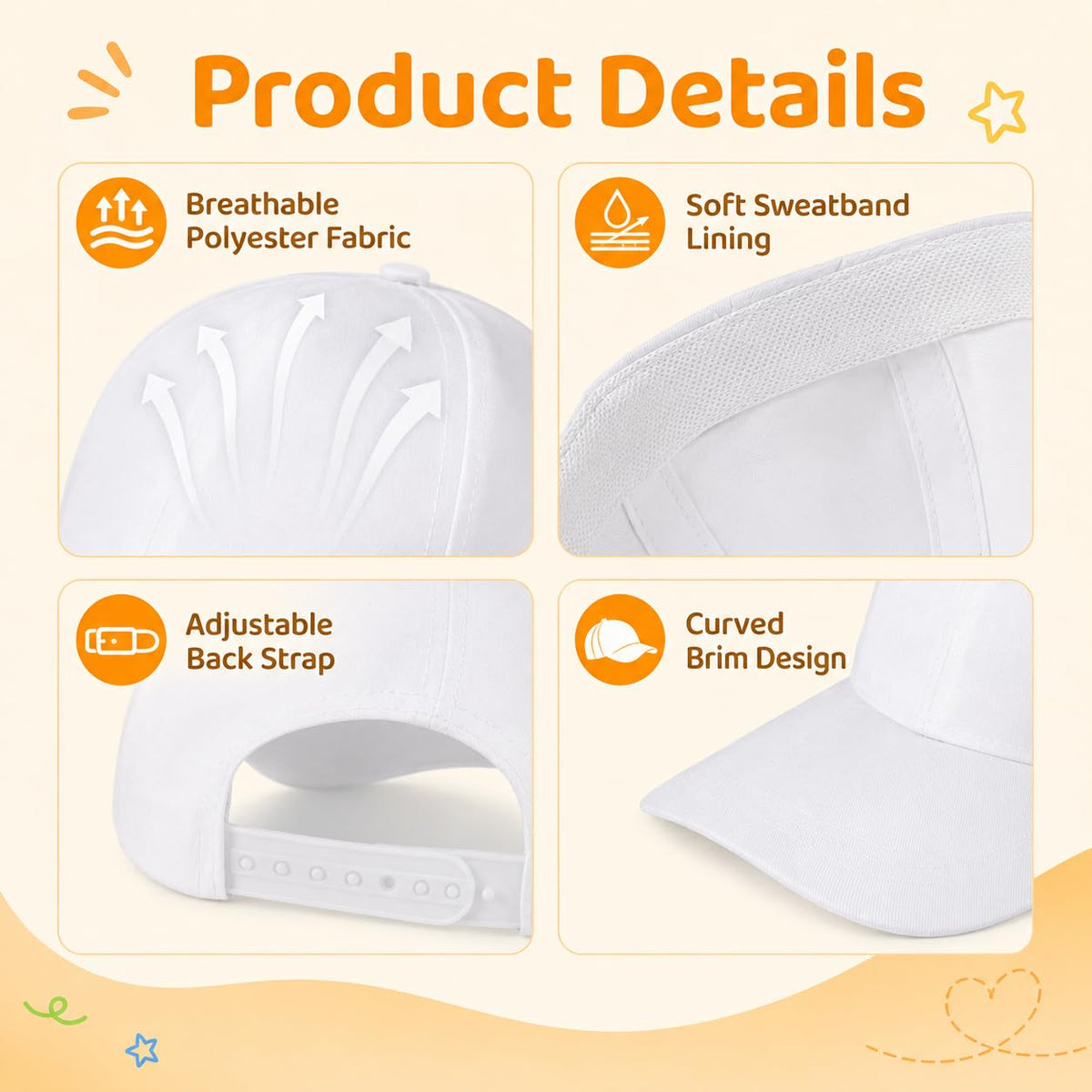 White Adjustable Baseball Caps W6005