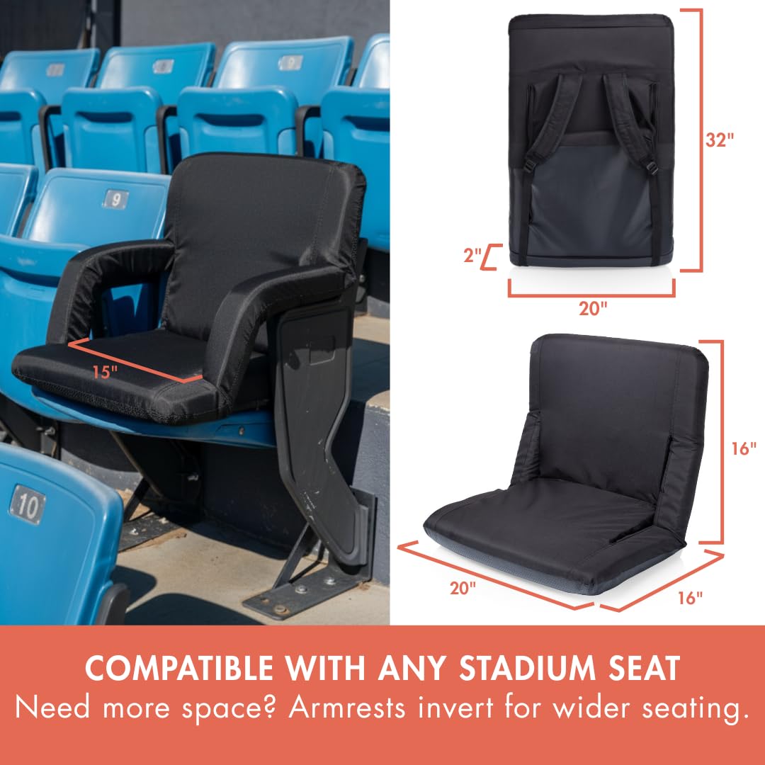 Portable Reclining Folding Stadium Seat with Back Support, Black W2286