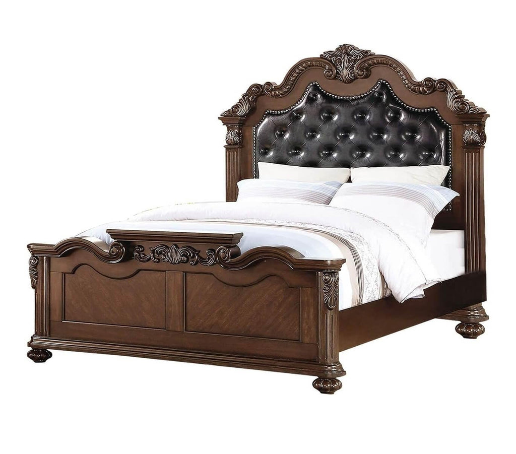 California King Faux Leather Tufted Cherry Wood Sleigh Bed Frame M8682