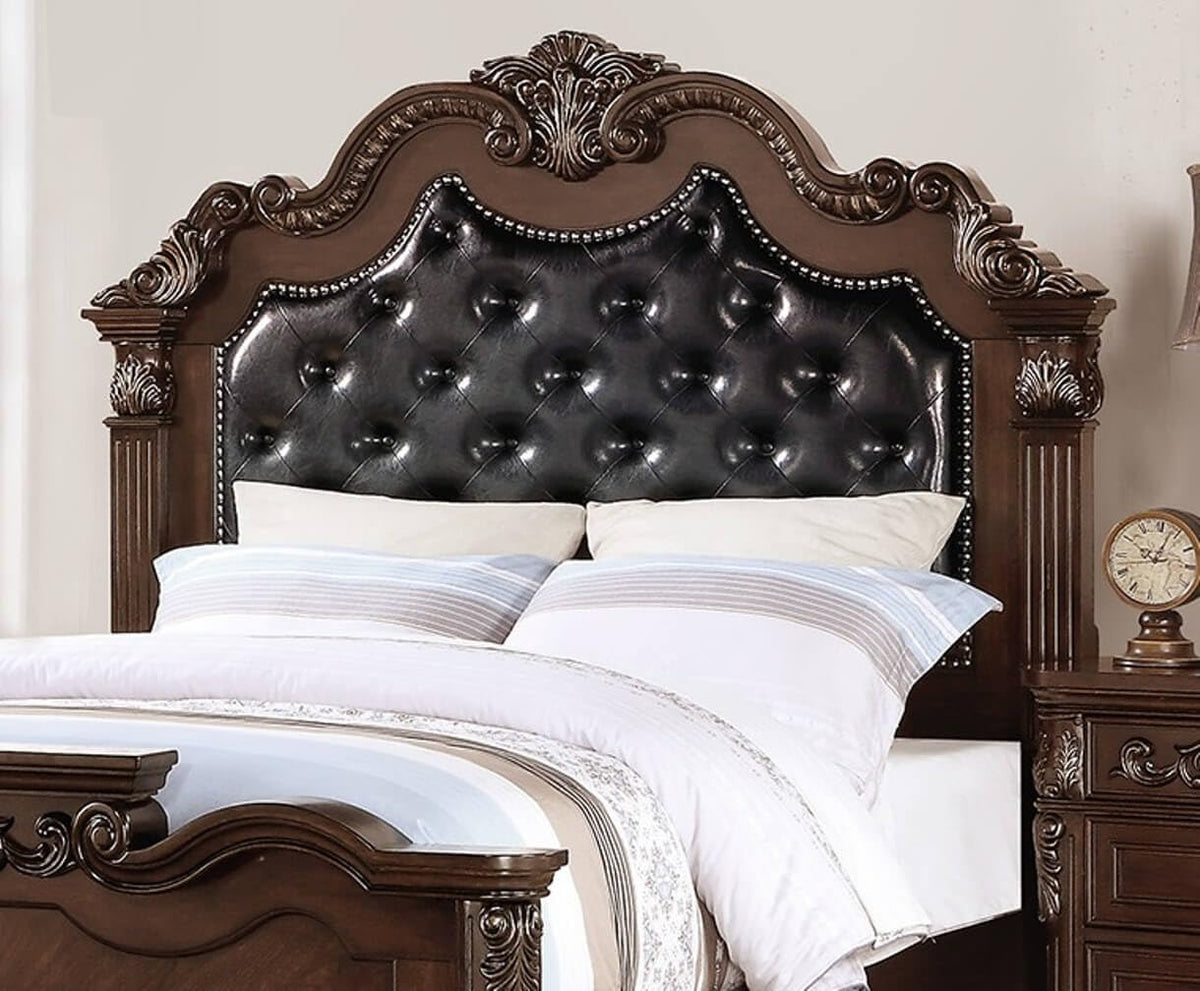 California King Faux Leather Tufted Cherry Wood Sleigh Bed Frame M8682