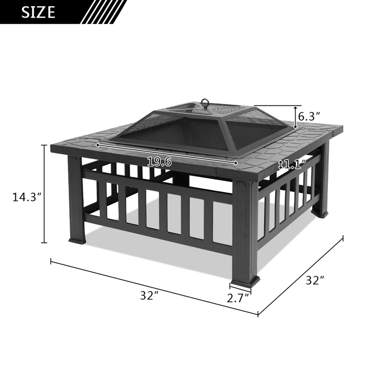 32" Wood Burning Metal Fire Pit with Poker W723808