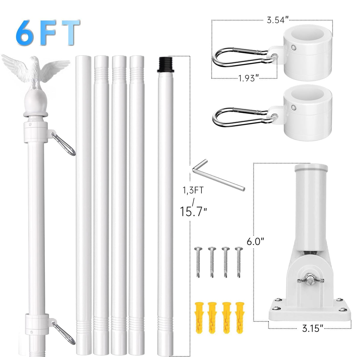 6FT Stainless Steel Flagpole Kit Q1347