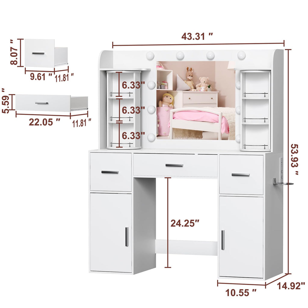 White Makeup Vanity Desk with Lights and Mirror Y2068
