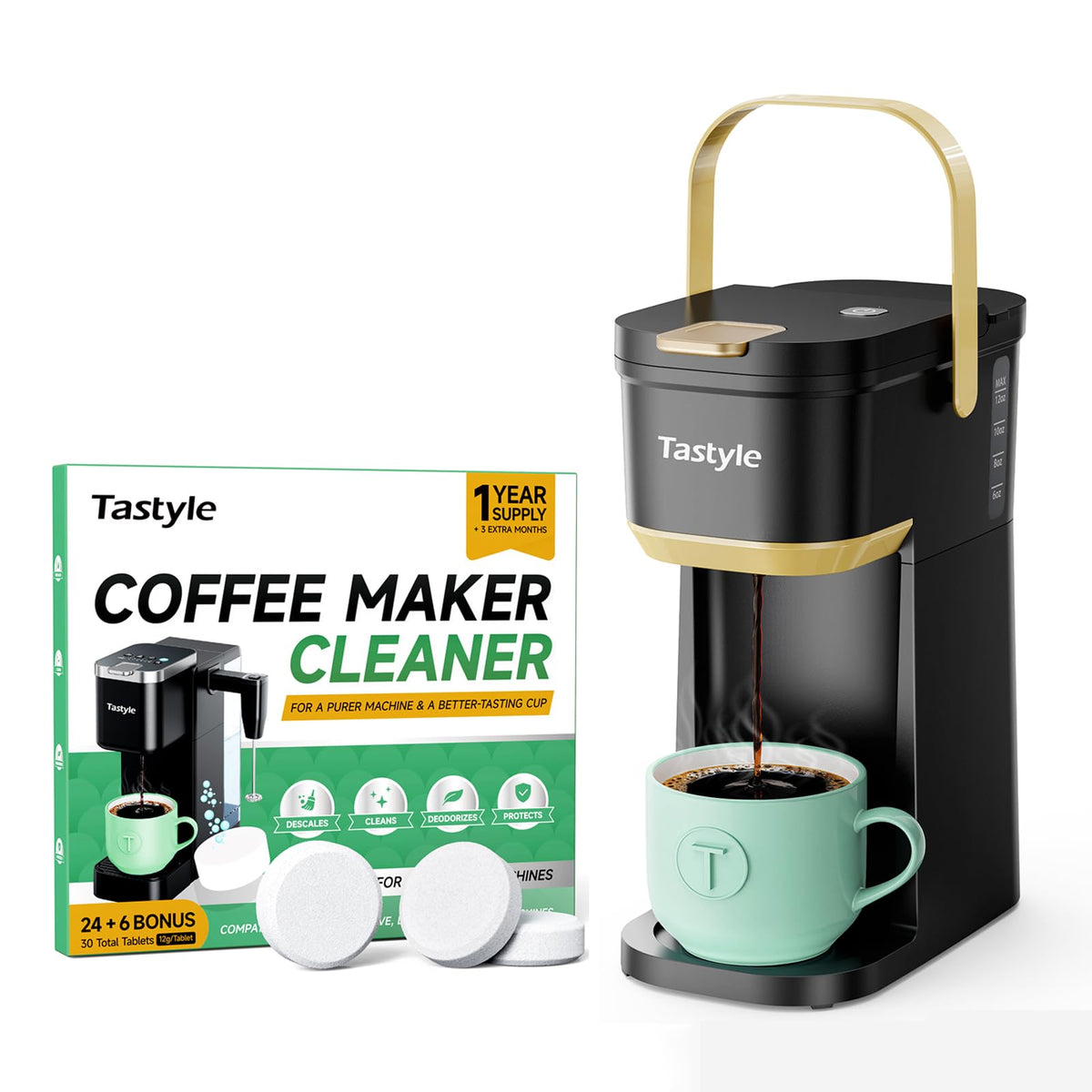 Mini Single Serve Coffee Maker with 30 Descaler Tablets V9305