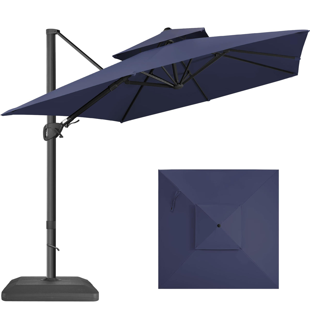 10x10 FT Square Navy Blue Cantilever Patio Umbrella K37820