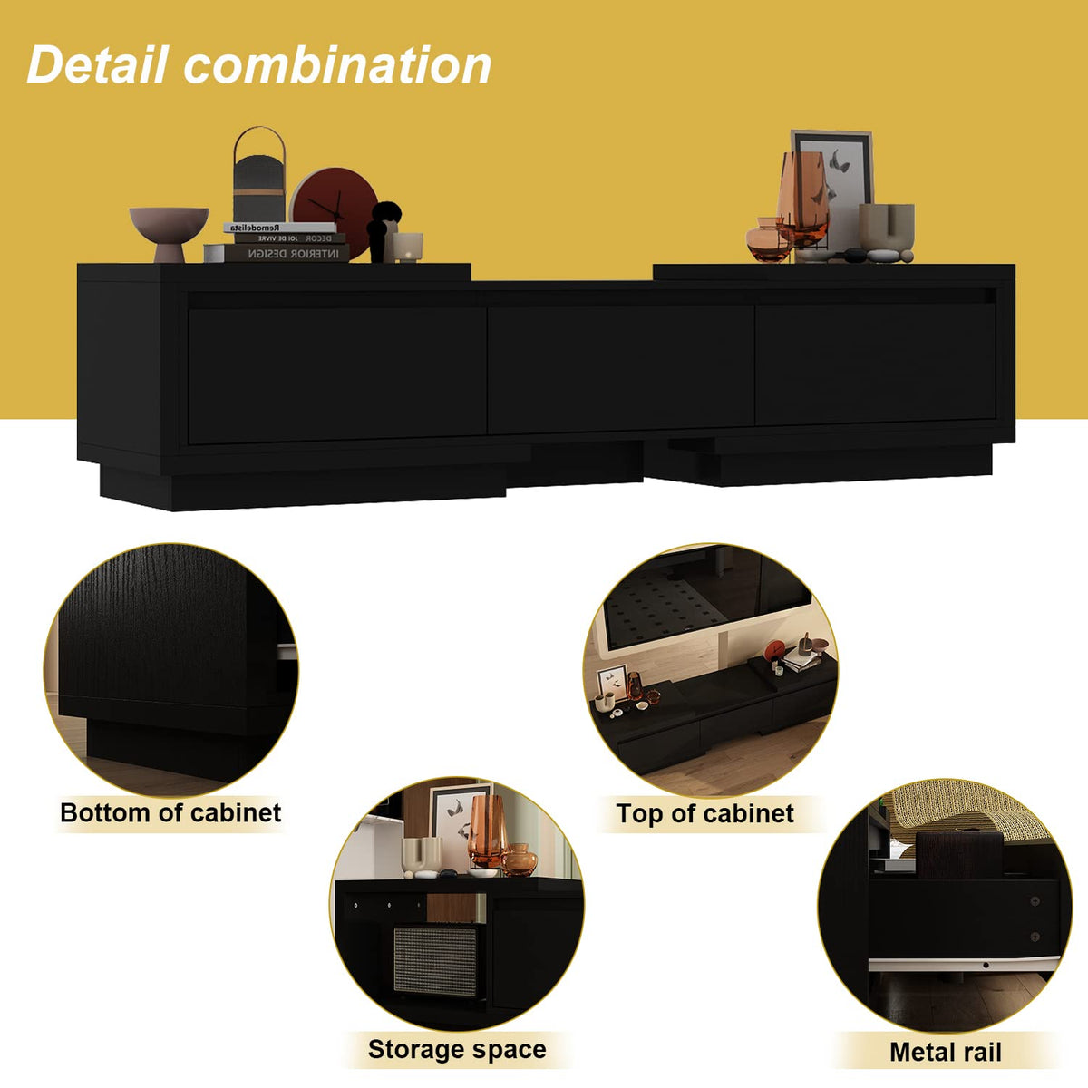 Expandable TV Stand Media Console Table with Three Drawers and Two Open Shelves V3240