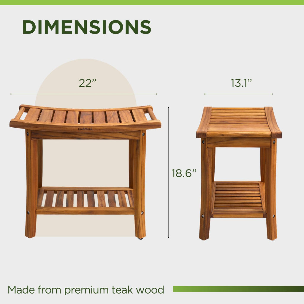 22" Teak Wood Shower Bench with Shelf & Handles C54059