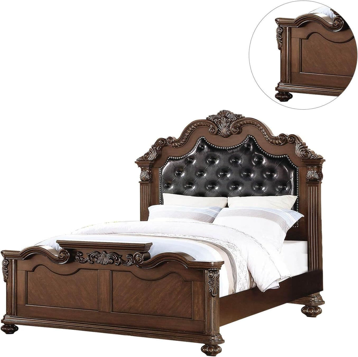 California King Faux Leather Tufted Cherry Wood Sleigh Bed Frame M8682