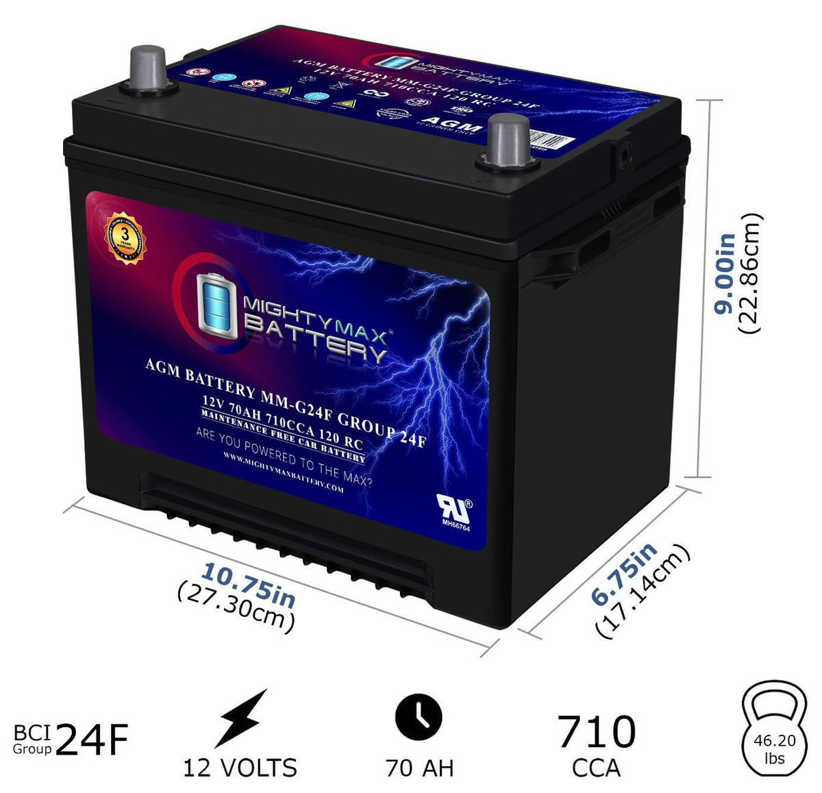 12V 70Ah AGM Replacement Battery F872