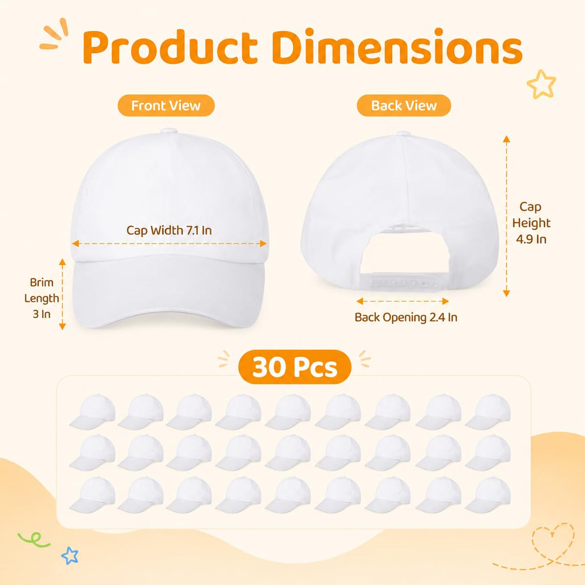 White Adjustable Baseball Caps W6005