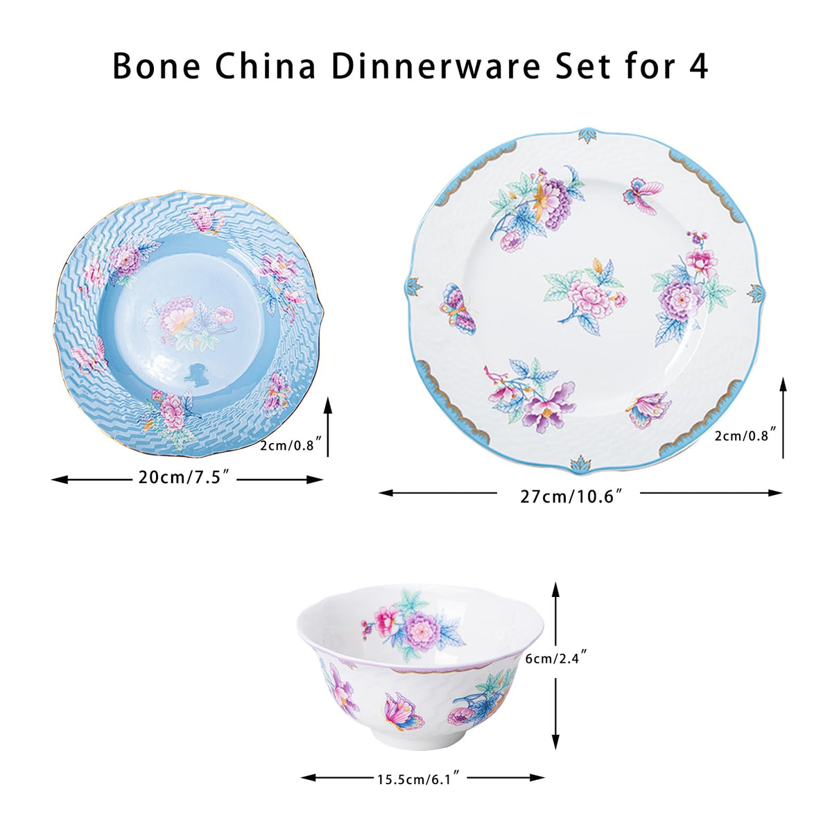 Bone China 12-Piece Dinnerware Set for 4 Z1089