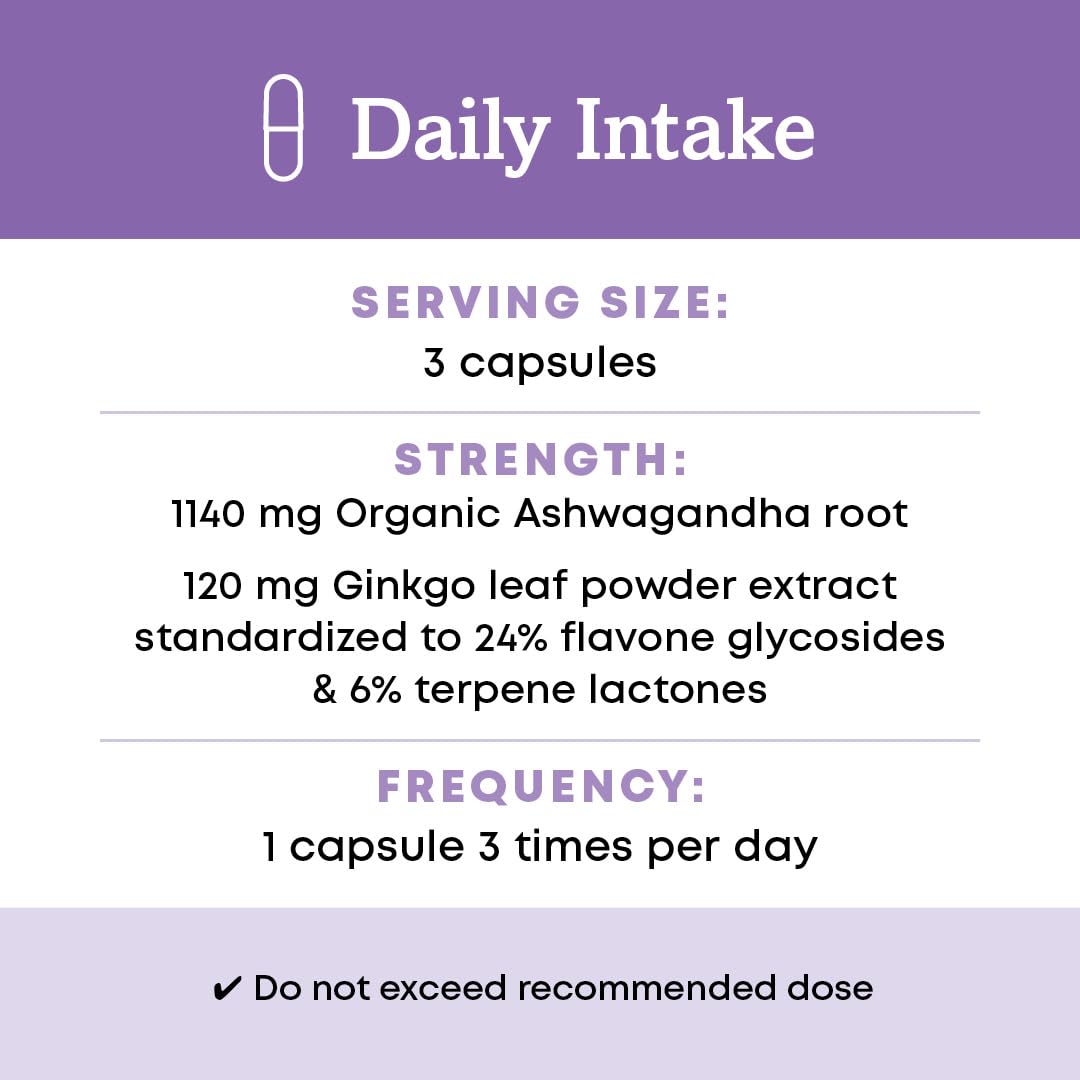 Organic Ashwagandha Ginkgo Vegan Capsules 90 Count P967448