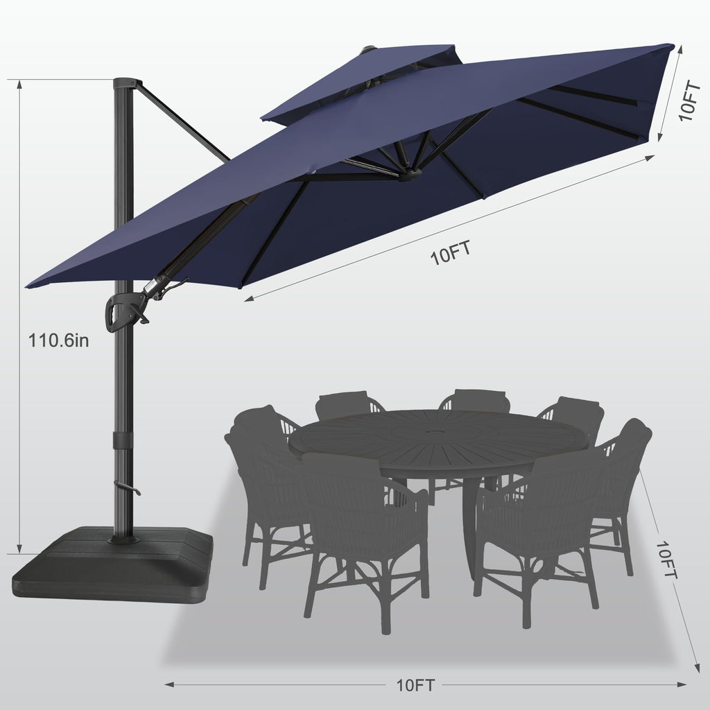 10x10 FT Square Navy Blue Cantilever Patio Umbrella K37820