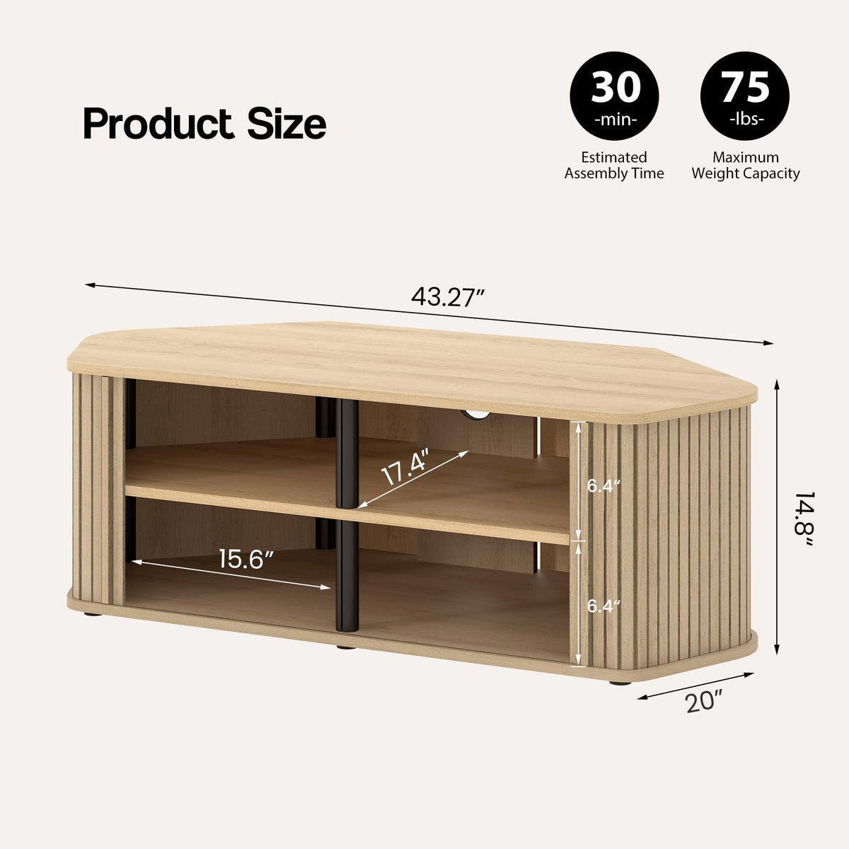 43 Inch Corner TV Stand with Sliding Tambour Door I321197