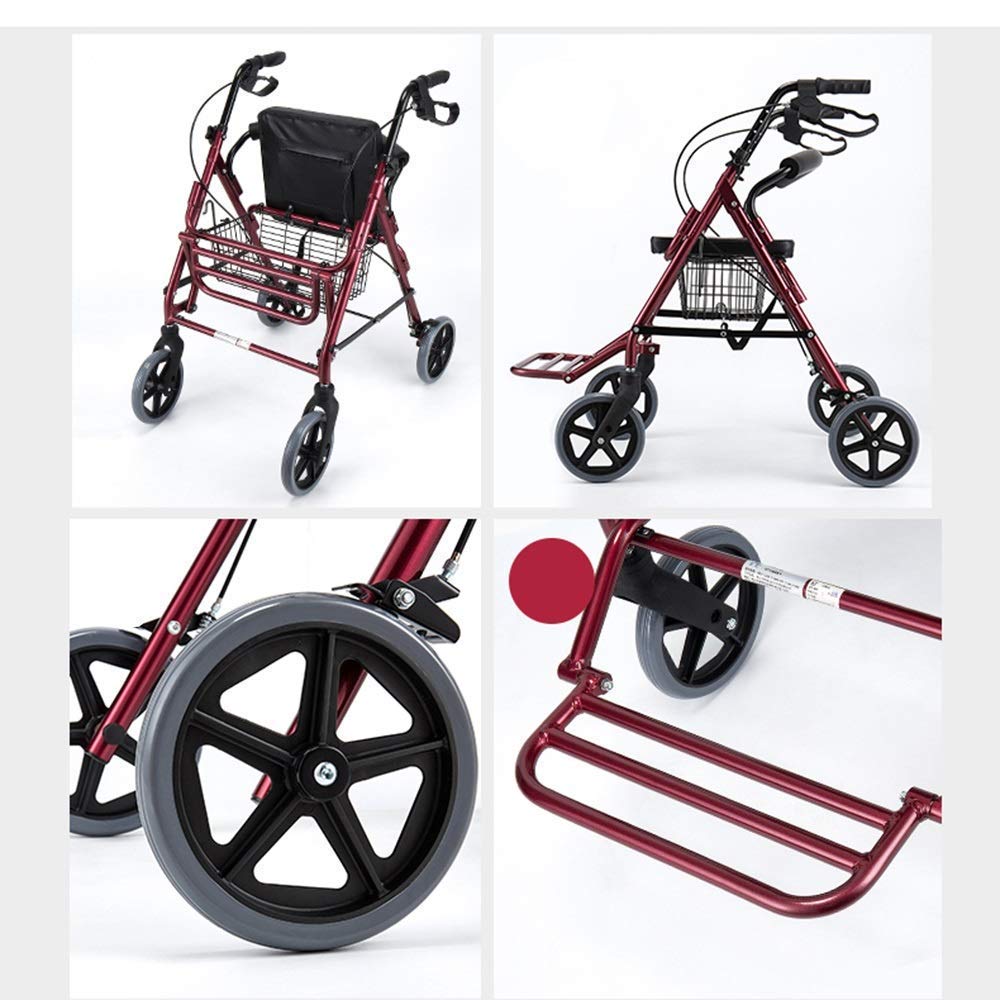 4 Wheeled Folding Rollator Walker with Padded Seat and Backrest J919