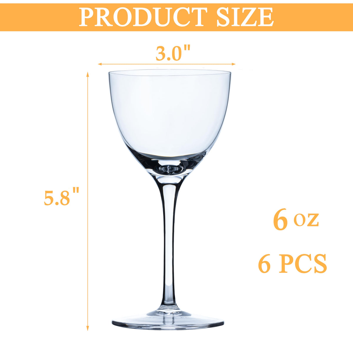 6oz Hand Blown Lead-Free Crystal Martini Glasses Set of 6 I74577
