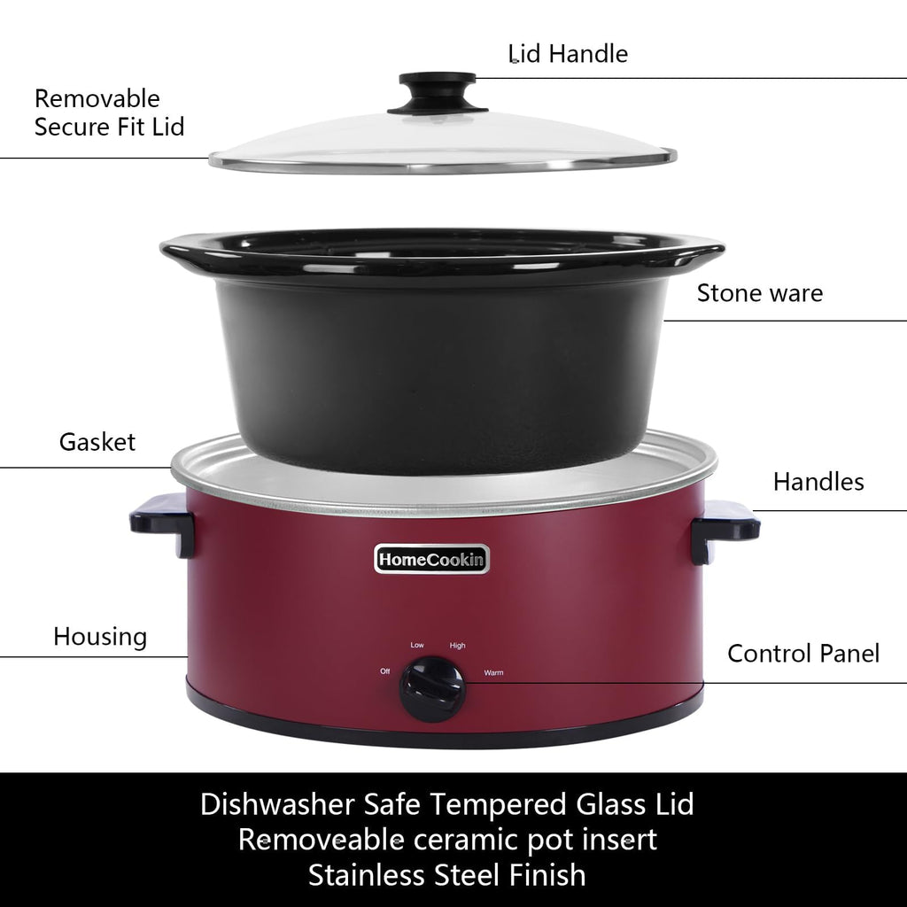 7 Quart Oval Manual Slow Cooker with 3 Cooking Settings E5058