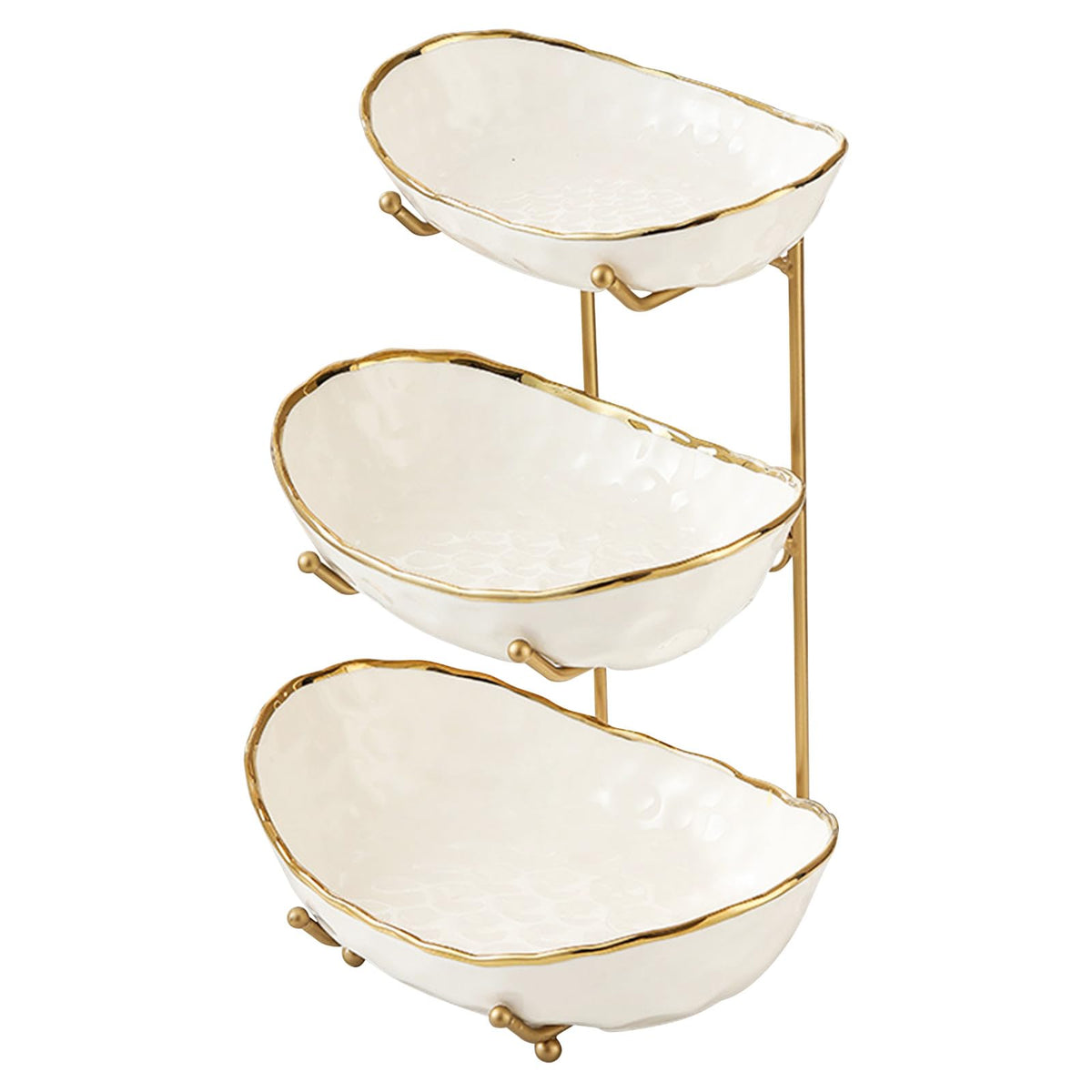 White 3 Tier Ceramic Fruit Bowl with Metal Stand O270842
