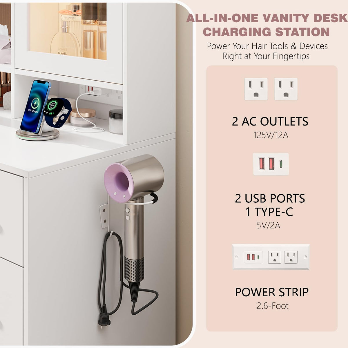 Vanity Desk with LED Lights and Mirror D32427