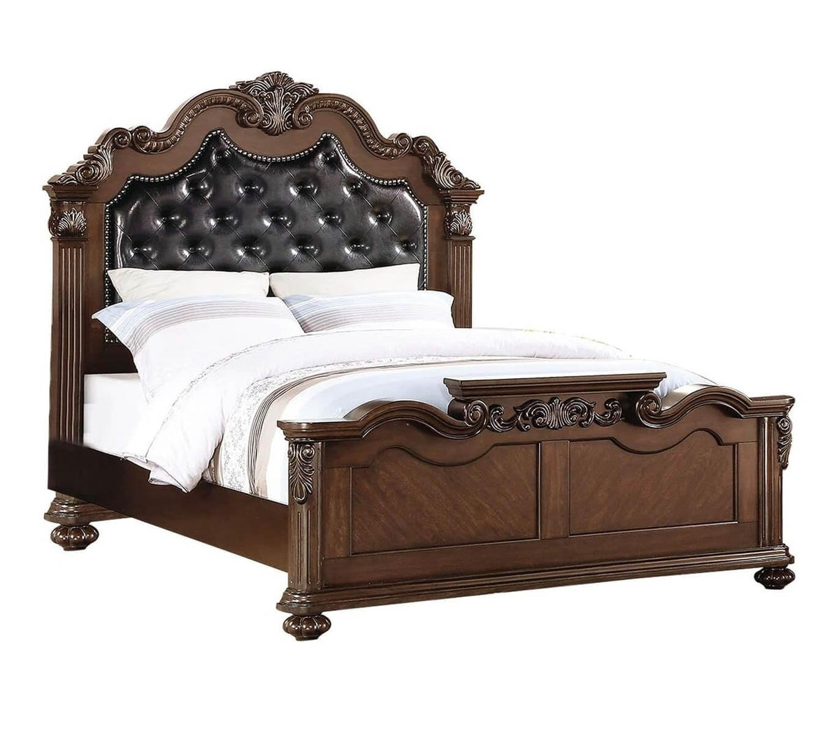 California King Faux Leather Tufted Cherry Wood Sleigh Bed Frame M8682