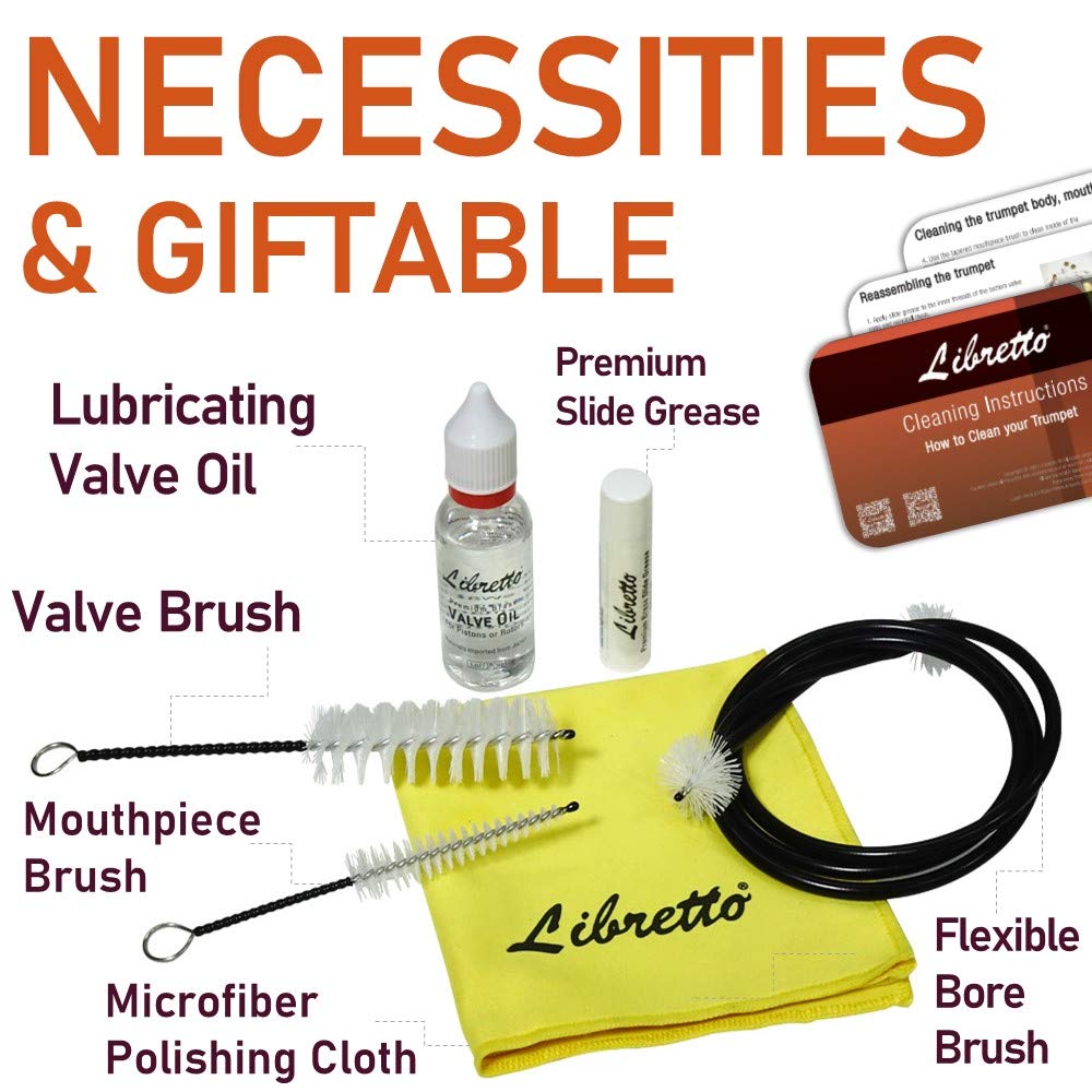 Trumpet Care Kit with Valve Oil, Slide Grease, Cleaning Cloth, Brushes and Case V662379