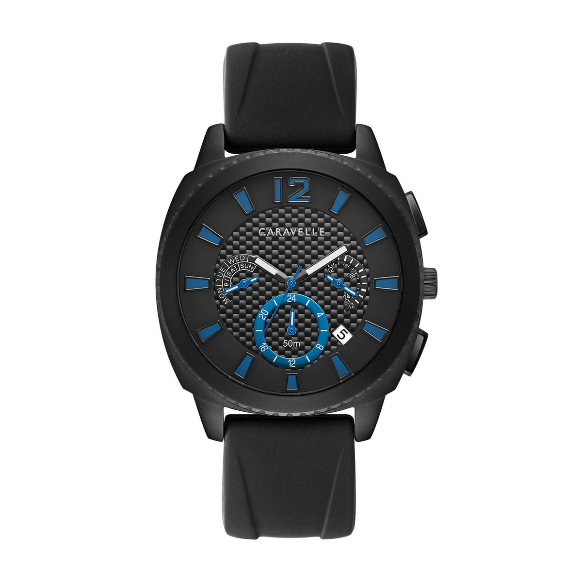 Sport Chronograph Mens Watch Stainless Steel Black Silicone Strap R3855