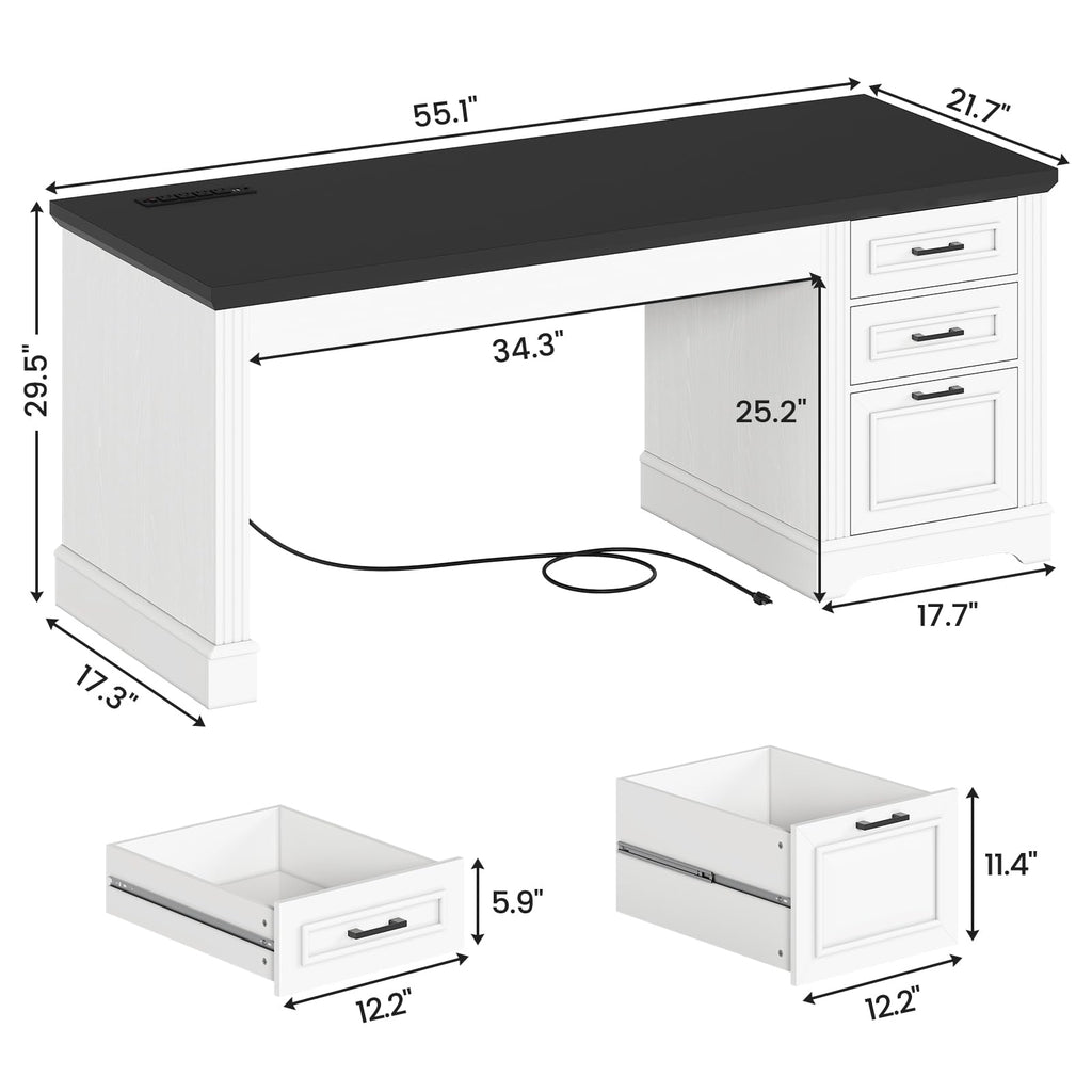 White Office Desk with 3 Drawers G8824
