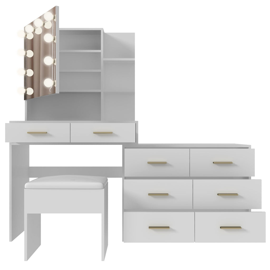 White Makeup Vanity Desk Set with 8 Drawers L268