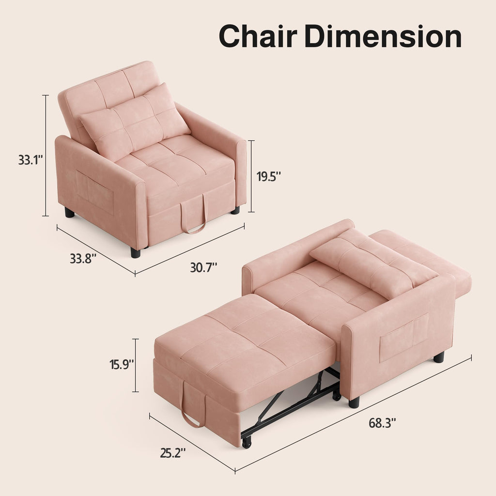 Pink Convertible Sleeper Chair Sofa Bed J564910