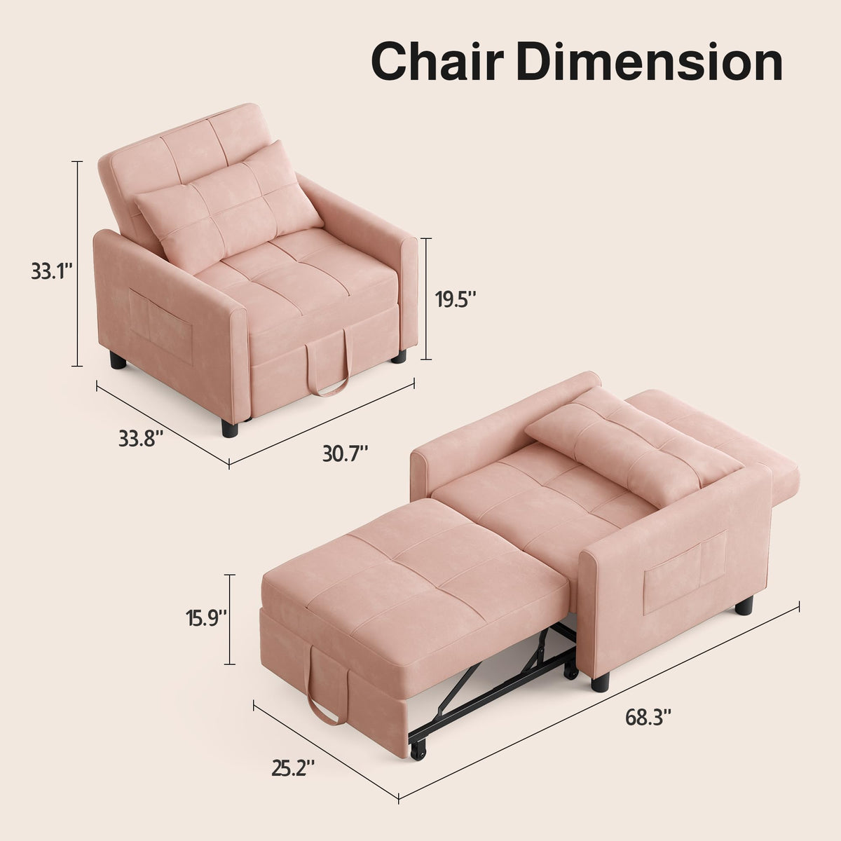Pink Convertible Sleeper Chair Sofa Bed J564910