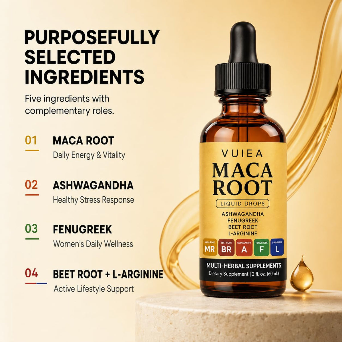 Maca Root Drops 5-in-1 Herbal Supplement 2 Fl Oz U75355