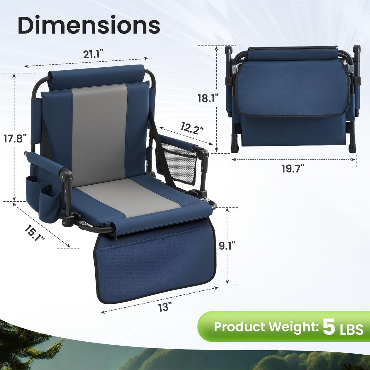 Portable Stadium Seat with Cup Holders & Armrests, Blue & Gray B229