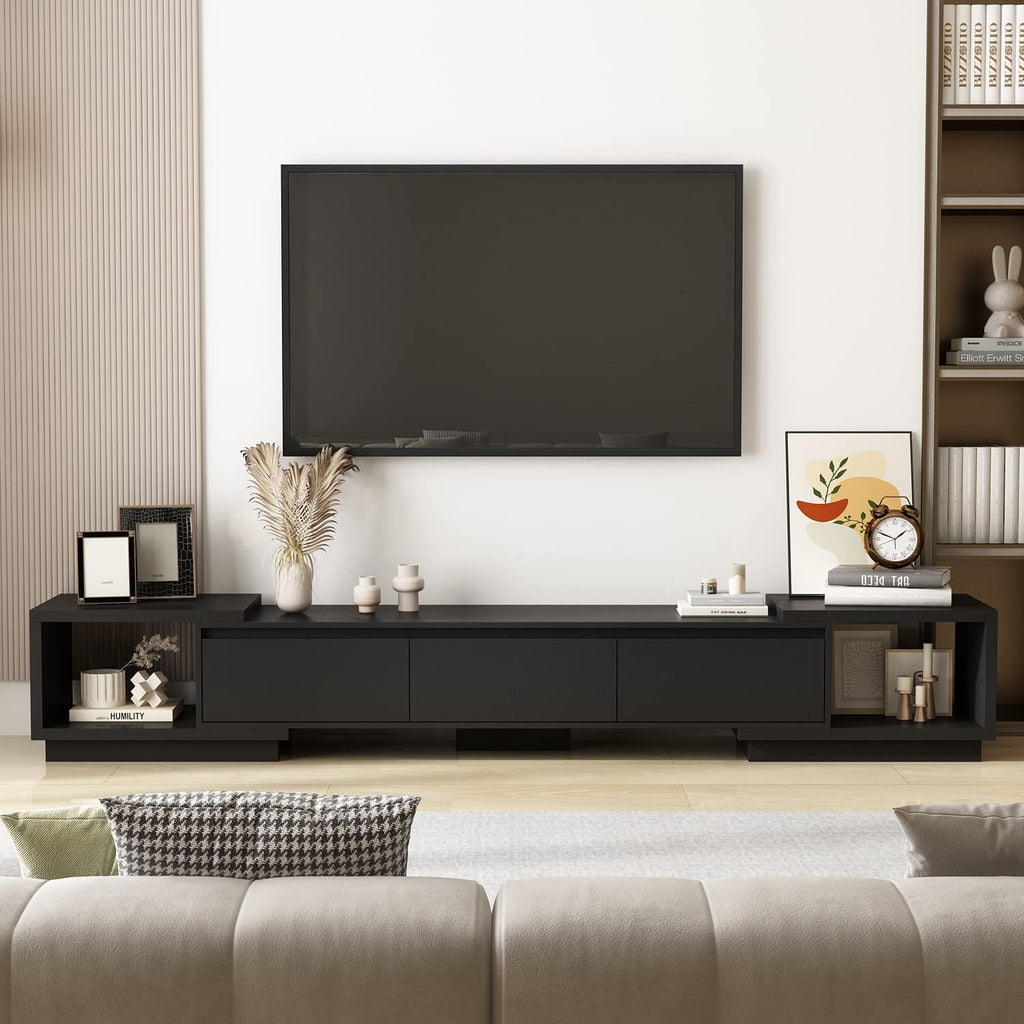 Expandable TV Stand Media Console Table with Three Drawers and Two Open Shelves V3240