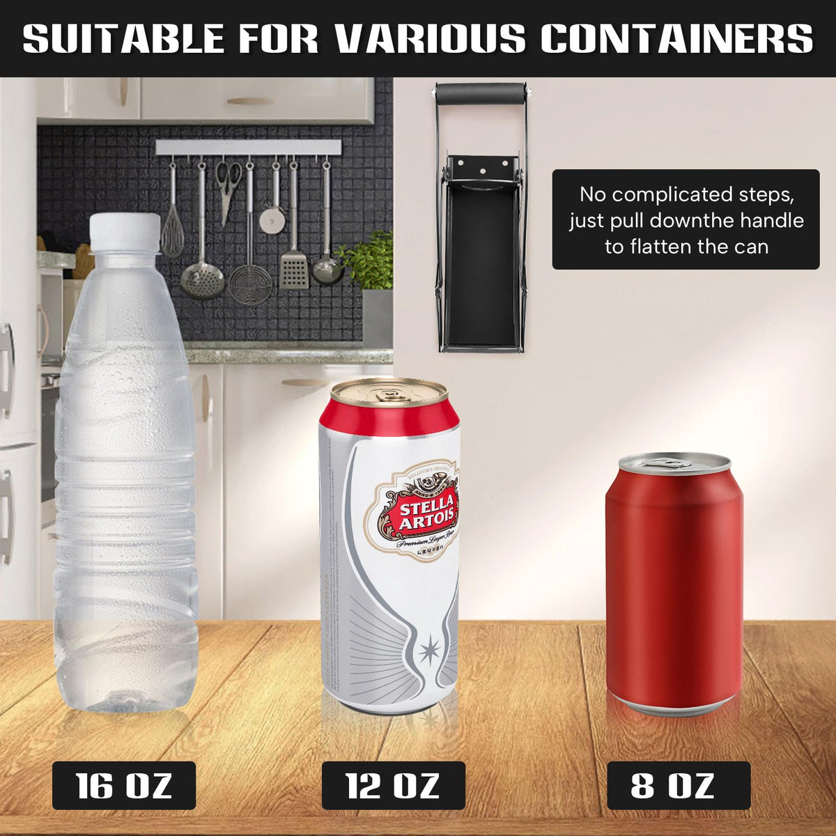 16 oz Black Wall-Mounted Aluminum Can Crusher Y121982