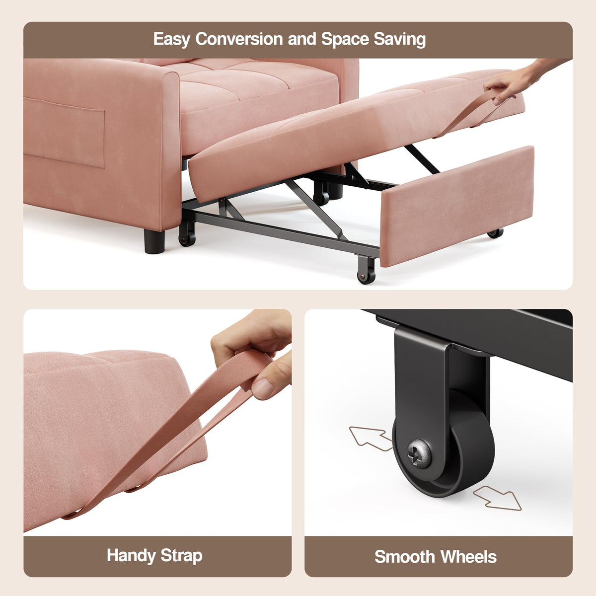 Pink Convertible Sleeper Chair Sofa Bed J564910