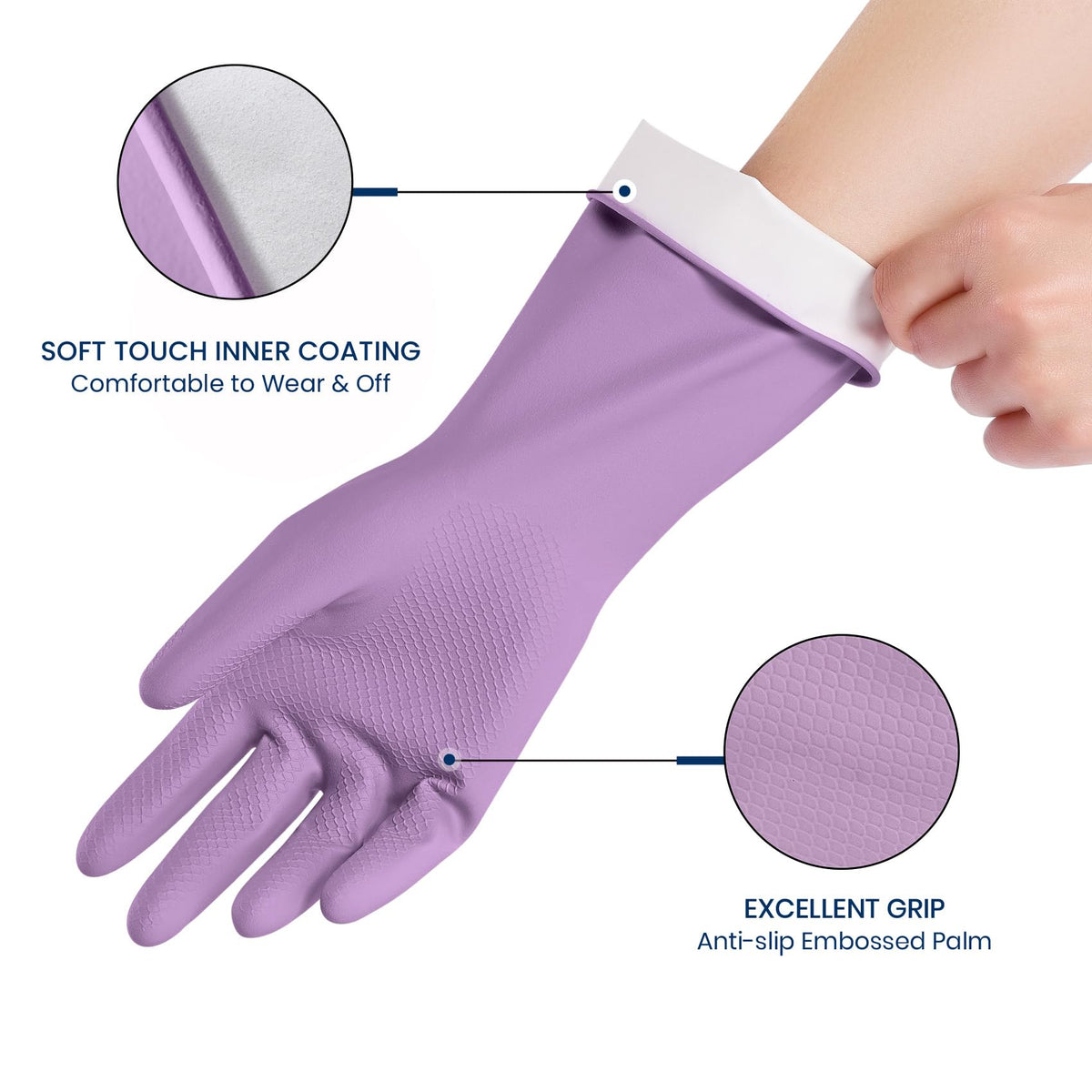 4 Pairs Reusable Rubber Cleaning Gloves with Flocked Lining and Non-Slip Grip P886