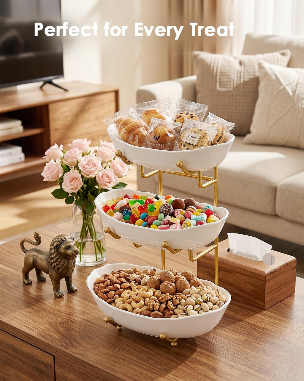 3 Tier Ceramic Fruit Bowl with Stand F678