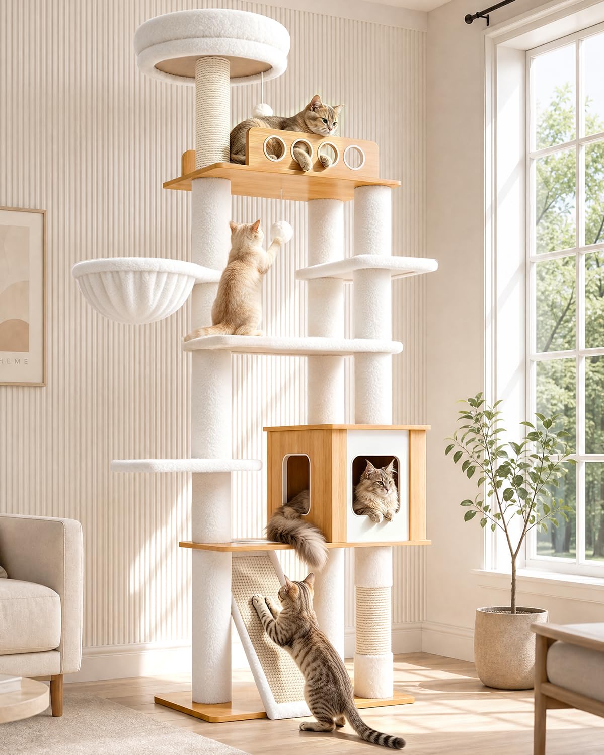 70" Wood Cat Tree for Large Cats J987