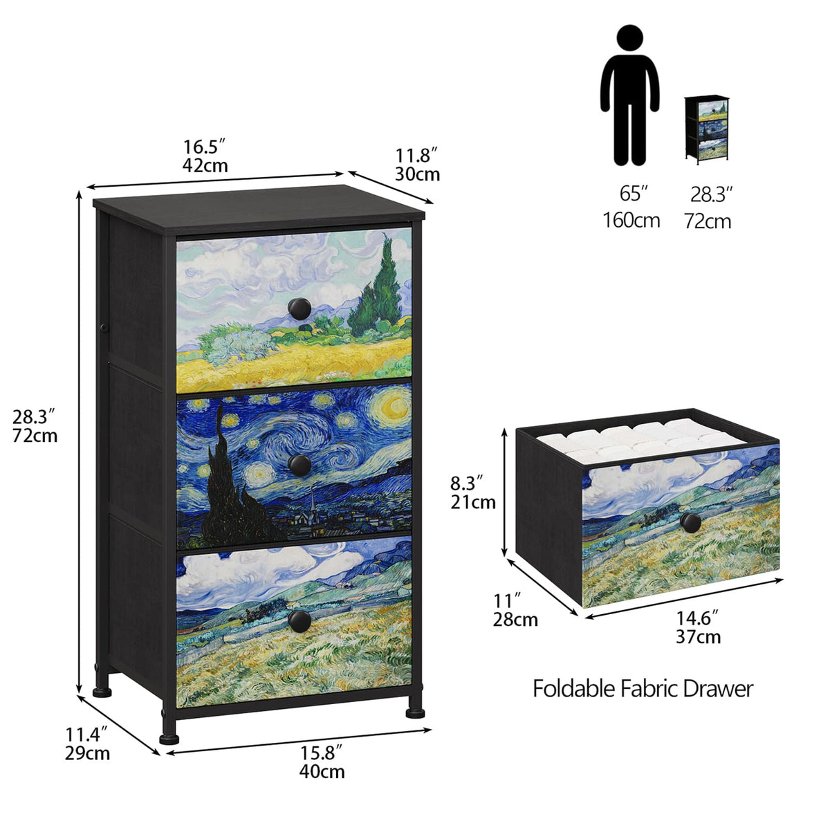 3 Drawer Dresser with Steel Frame Wood Top Y87523