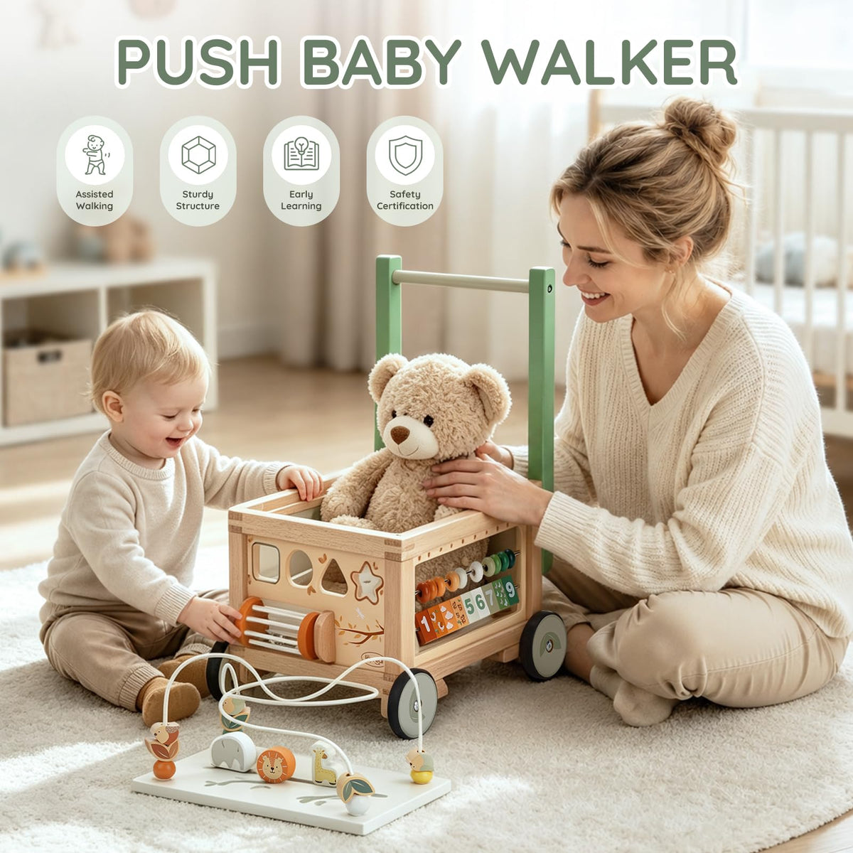 Wooden Baby Walker with Activity Cube S22611