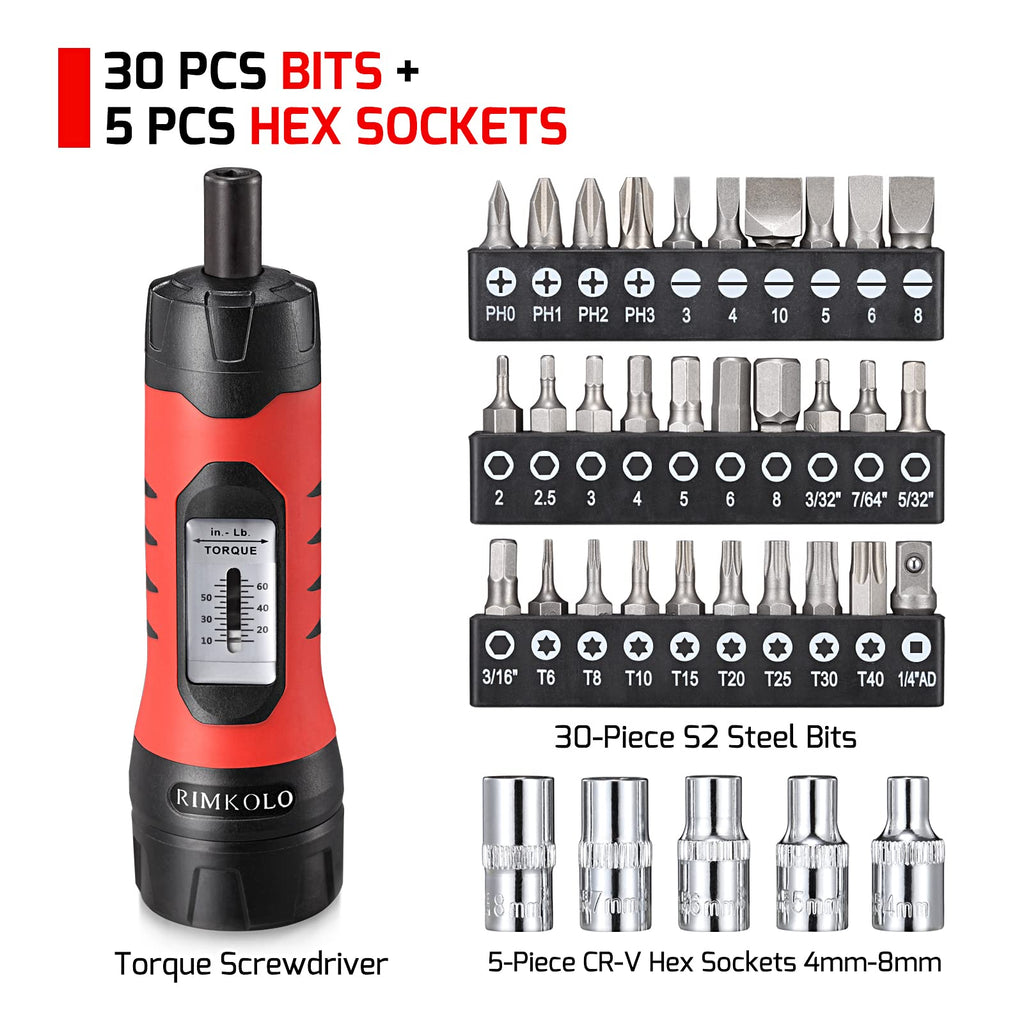Torque Screwdriver Wrench Set with 29 S2 Alloy Bits & 5 Drive Sockets H482028