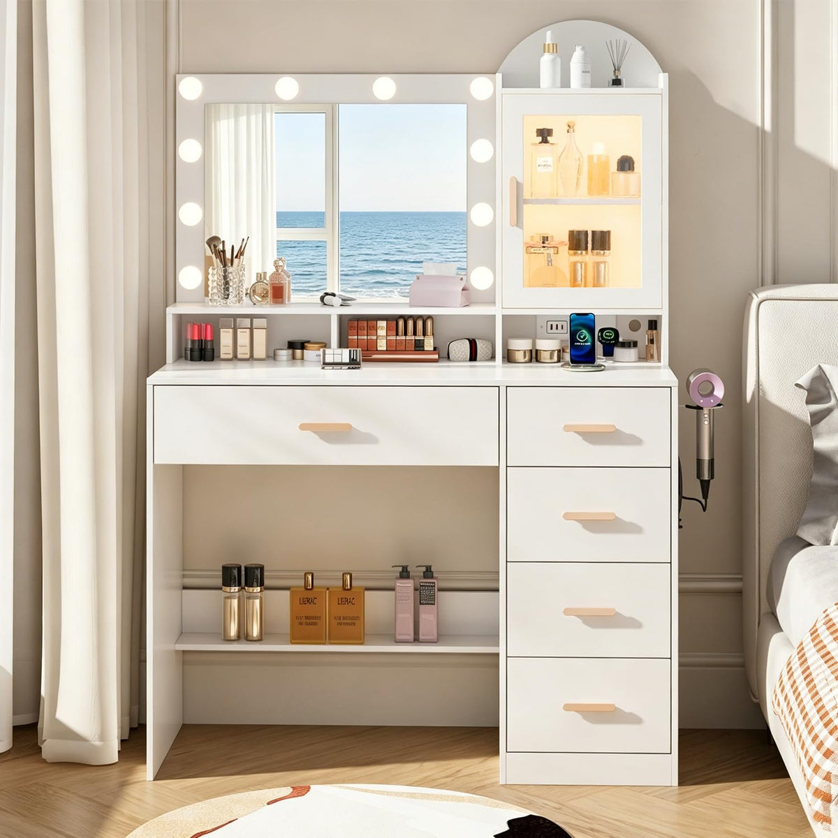 Vanity Desk with LED Lights and Mirror D32427