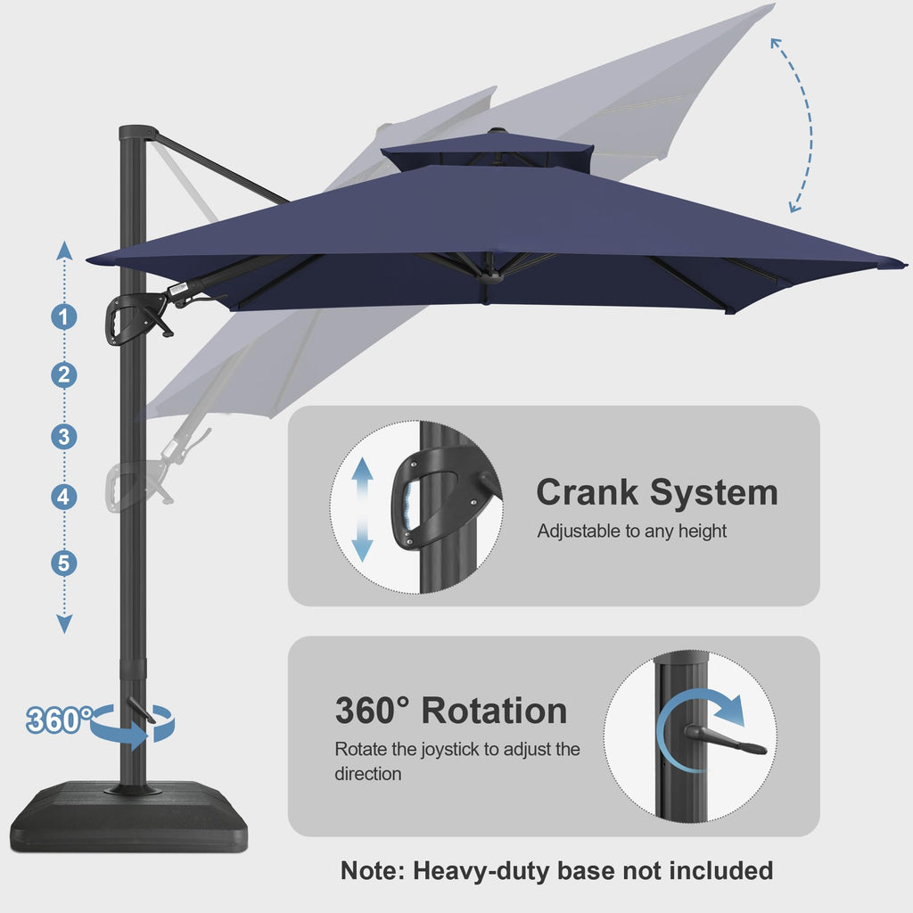 10x10 FT Square Navy Blue Cantilever Patio Umbrella K37820